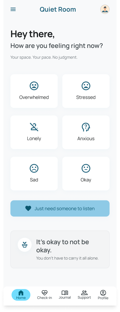Quiet Room — UI screens